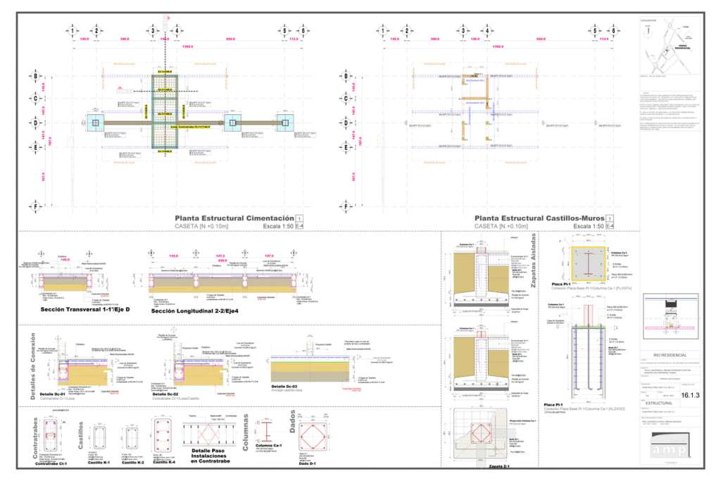 plano técnico de reforma integral con anotaciones estructurales.